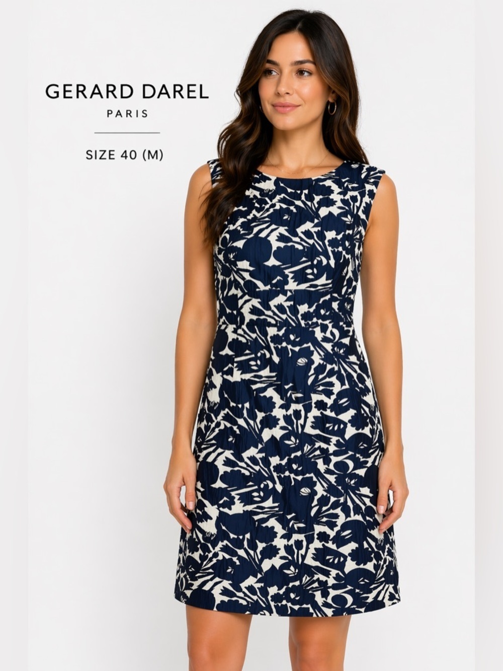 Gerard Darel Paris Blue White Floral Sheath Dress Classic Cottagecore/40 (M)